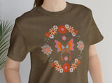 Load image into Gallery viewer, Butterfly and Flowers Unisex Jersey Short Sleeve Tee.