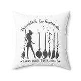 Load image into Gallery viewer, Broomstick Enchantments 2 Sided Spun Polyester Square Pillow.