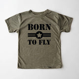 Load image into Gallery viewer, BORN TO FLY Army Green, Olive Triblend Kids Boys Girls Teens Unsex Short Sleeve T-shirt