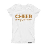 Load image into Gallery viewer, CHEER is my passion in Gold Foil  Kids, Girls, Teens Short Sleeve T-shirt