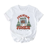 Load image into Gallery viewer, Christmas Movie Junkie T-Shirt - For Kids, Teens &amp; Adults