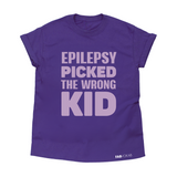 Load image into Gallery viewer, &quot;Epilepsy Picked the Wrong KID&quot; Purple Short Sleeve T-Shirt - Empowering Youthwear for Epilepsy Awareness